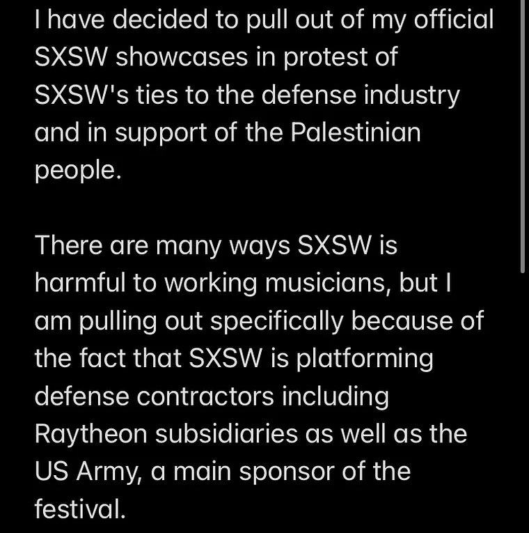 Artists Boycott SXSW Festival in Solidarity with Palestine