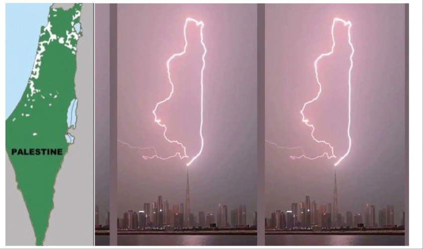 Lightning Strikes Above Burj Khalifa resembles Paléstíné map