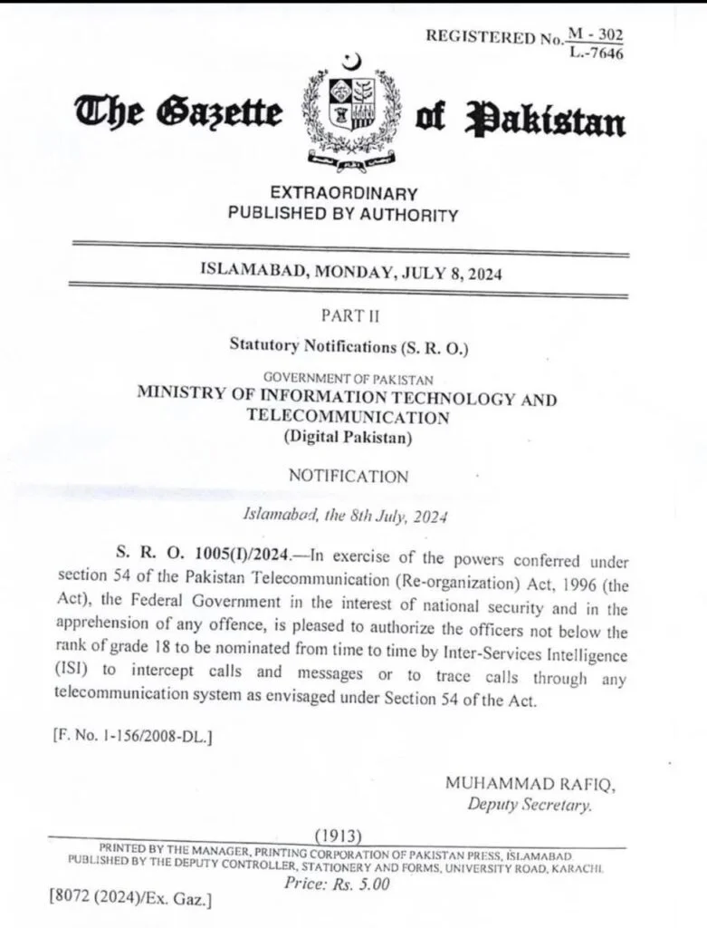ISI Authorized for Communication Monitoring Under National Security Measures