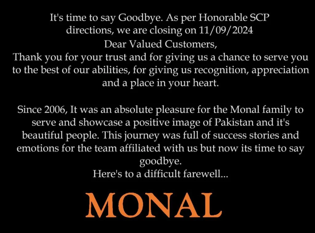 Monal Restaurant to Close Permanently on September 11