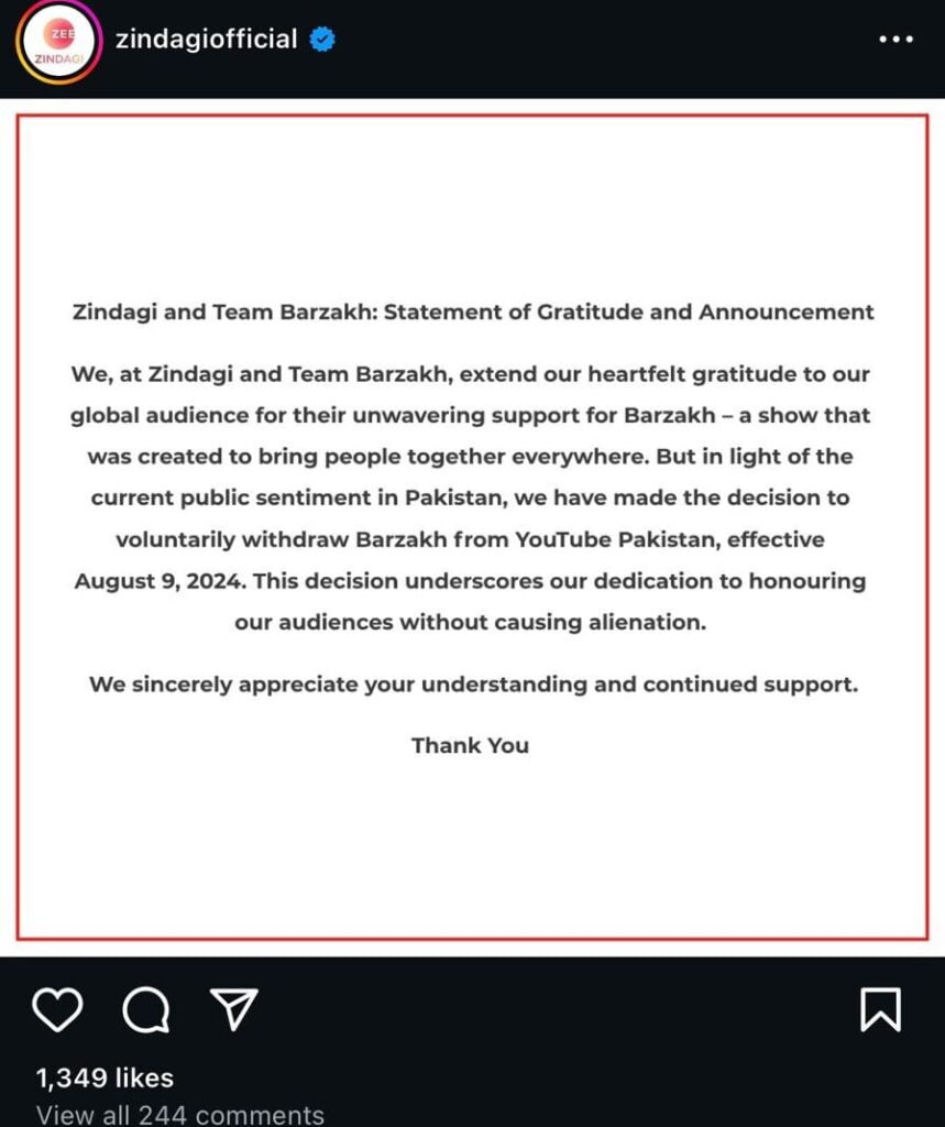 Chanel Zindagi to Remove "Barzakh" from YouTube Amidst Backlash