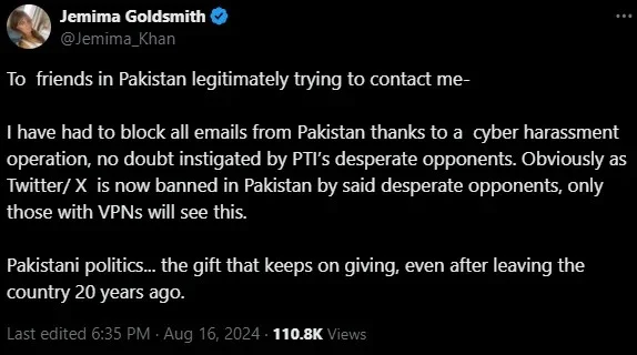 Jemima Blocks Emails from Pakistan Amid Cyber-Harassment