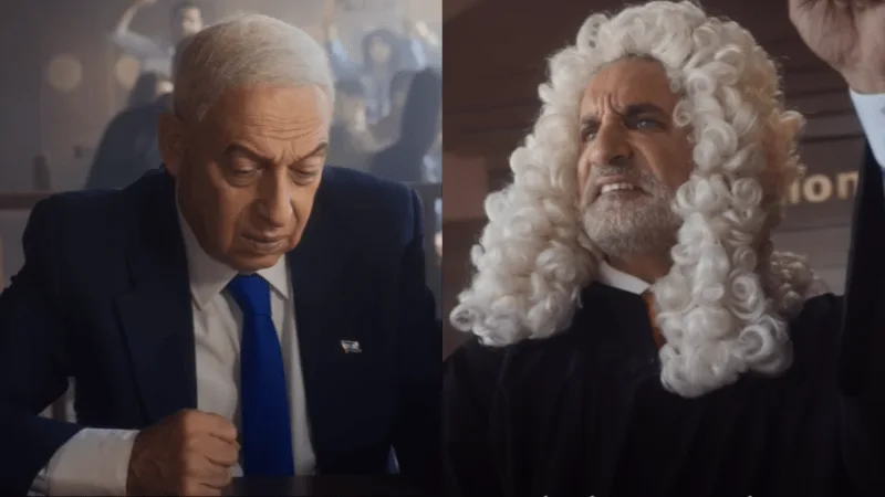 Political Stire ; Bibi’s Trial,” a song that takes aim at Netanyahu’s alleged crimes against humanity and highlights the U.S. role in downplaying these actions.