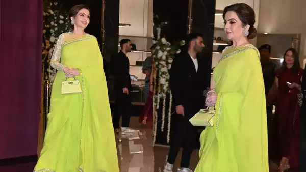 Nita Ambani Dazzles in a Summer Green Manish Malhotra Sari 3 Nita Ambani Dazzles in a Summer Green Manish Malhotra Sari