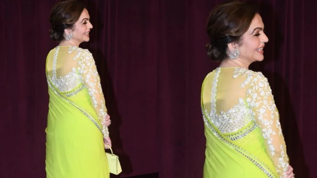 Nita Ambani Dazzles in a Summer Green Manish Malhotra Sari