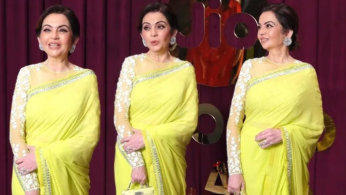 Nita Ambani Dazzles in a Summer Green Manish Malhotra Sari
