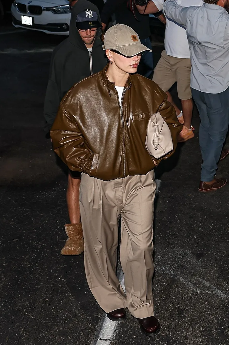 Hailey Bieber Rocks the 2024 Trend - Stone - Colored Pants