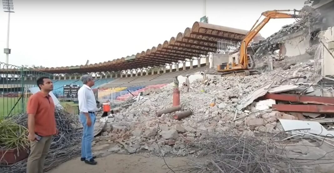 Renovation of Qaddafi Stadium is in full swing .