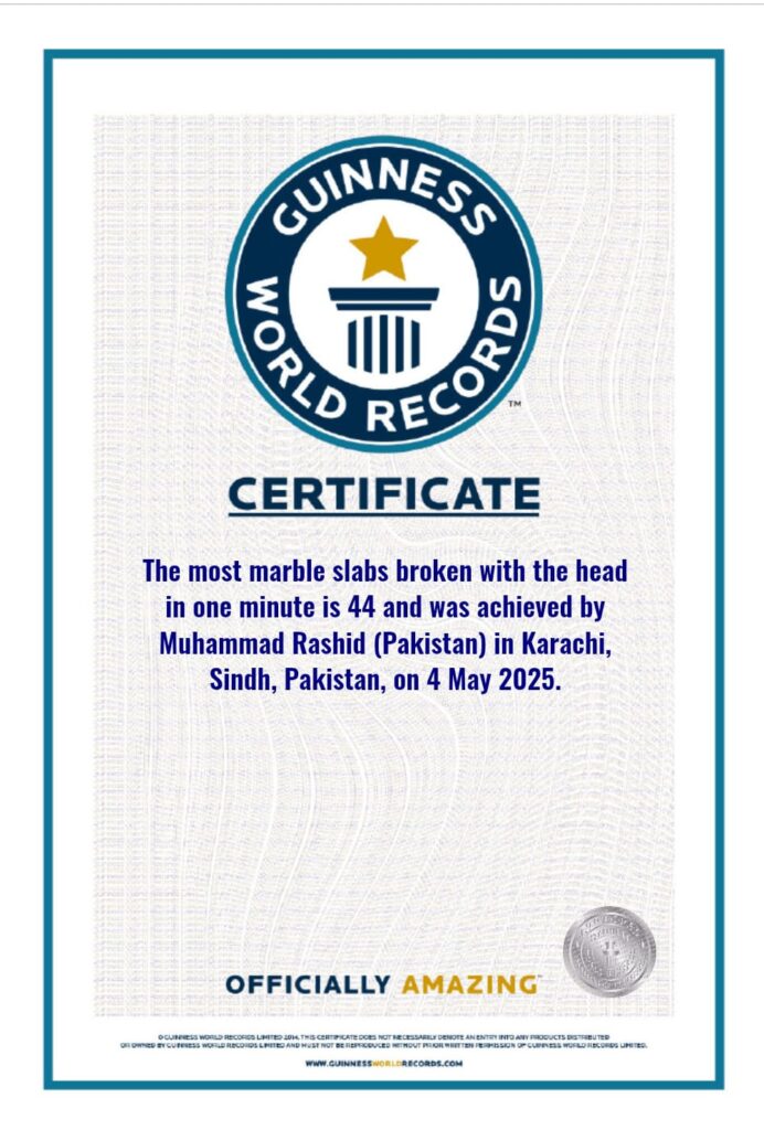 150th World Record for Pakistan-Rashid Naseem Shatters 44 Tiles in 1 Minute with Headbutt 2 150th World Record for Pakistan-Rashid Naseem Shatters 44 Tiles in 1 Minute with Headbutt