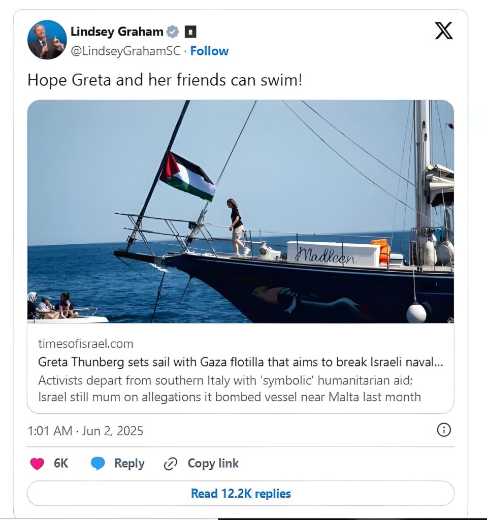 U.S. Senetor Under Fire for Mocking Greta Thunberg Over Gaza Aid Mission 2 U.S. Senetor Under Fire for Mocking Greta Thunberg Over Gaza Aid Mission