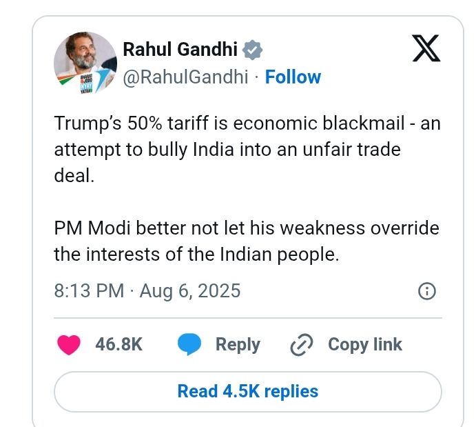 Trump's 50% Tariff; Opposition Demands Modi's Resignation 2 Trump's 50% Tariff; Opposition Demands Modi's Resignation