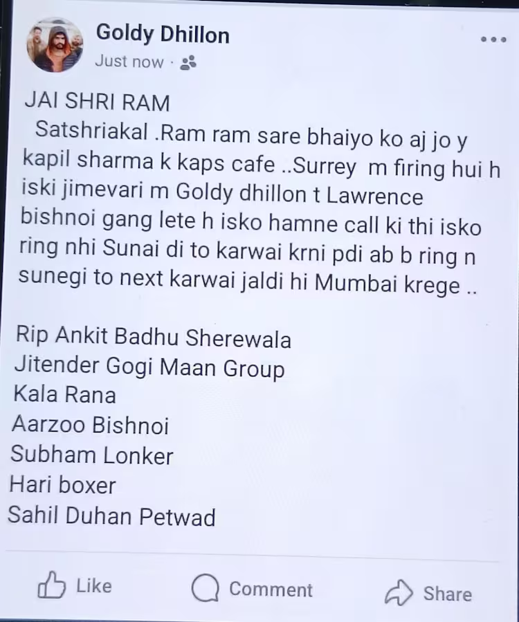 Mumbai Gang War Hits Canada—Kapil Sharma’s Cafe Attacked