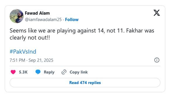 Controversy! Fakhar Zaman's Doubious Dismissal Rocks Asia Cup