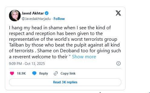 RIP Secularism - Javed Akhtar Slams Taliban Foreign Minister’s Welcome in India 3 RIP Secularism - Javed Akhtar Slams Taliban Foreign Minister’s Welcome in India